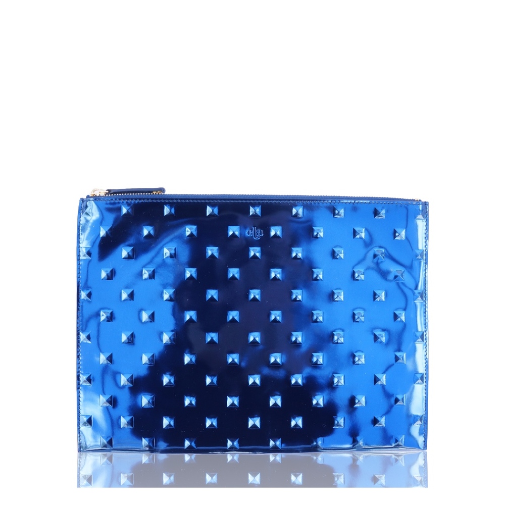 ELA STUDDED EDITOR'S POUCH MIRROR BLUE CLUTCH NWT